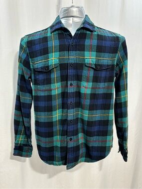 American Eagle Outfitters Green & Blue Plaid Flannel Button-Down Shirt LG - 476